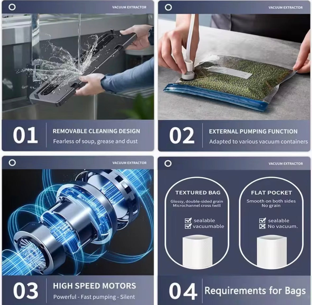 Sigillatrice sottovuoto elettrica per alimenti, con pulsante touch, funzione secco/umido