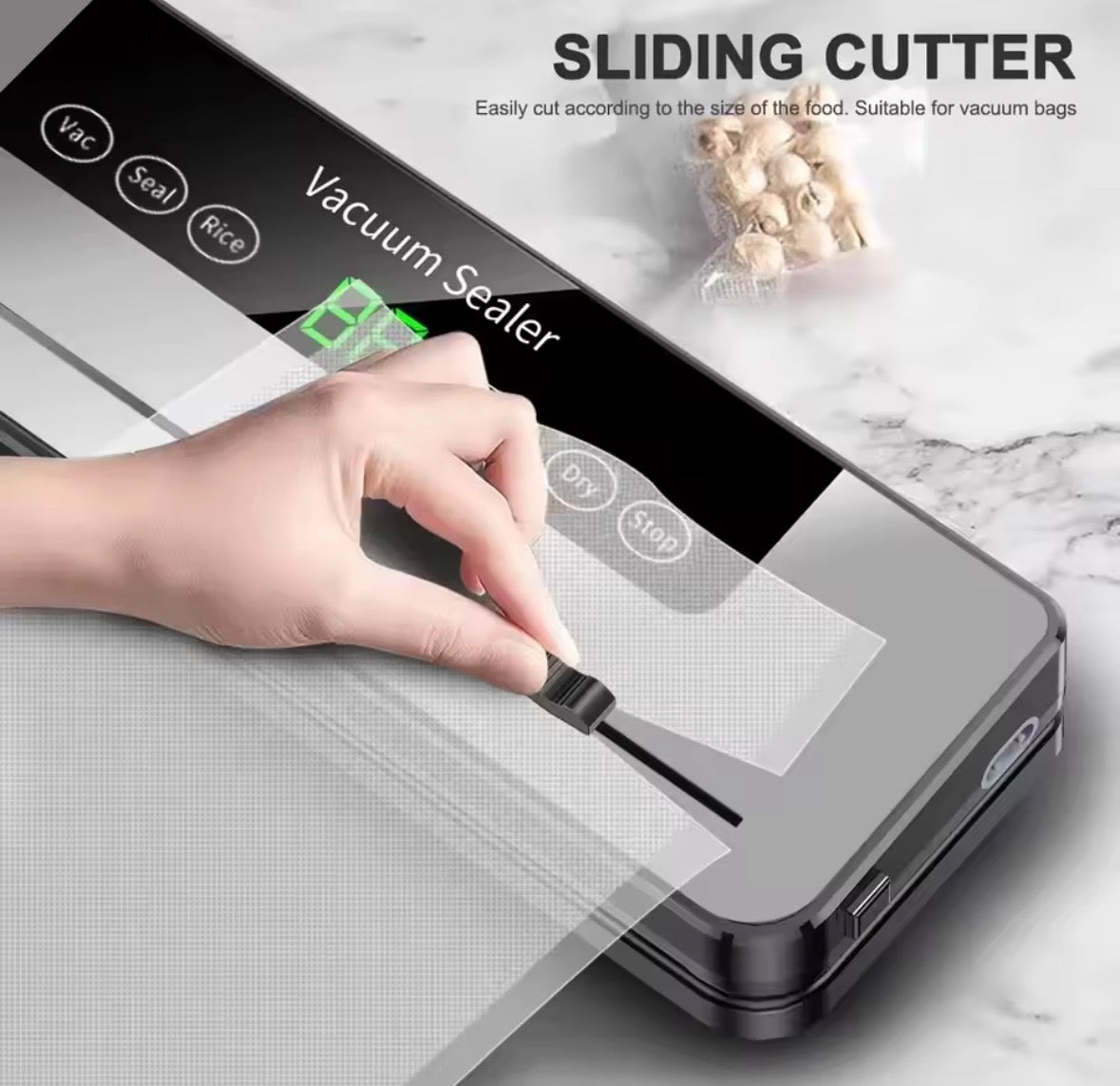 Sigillatrice sottovuoto elettrica per alimenti, con pulsante touch, funzione secco/umido